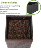 LEWIS&WAYNE Large Square Planter Box Handmade Wicker Tall Planters for Outdoor Plants with Removable Liners Modern Planter for Indoor Outdoor Garden Patio Front Porch - Brown, 17''x17''x18''