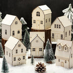 Hiboom 12 Pcs DIY Christmas Village Sets Wood Villa Houses Christmas Mini Wooden House Gift for Winter Xmas Party Decorations
