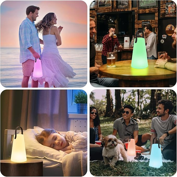 Portable Outdoor Table Lamp, Cordless Rechargeable Outdoor Table Lanterns RGB LED Lights with Remote, IP44 Water-Resistant Battery Operated Hanging Lamp for Patio Garden Camping Dining Room
