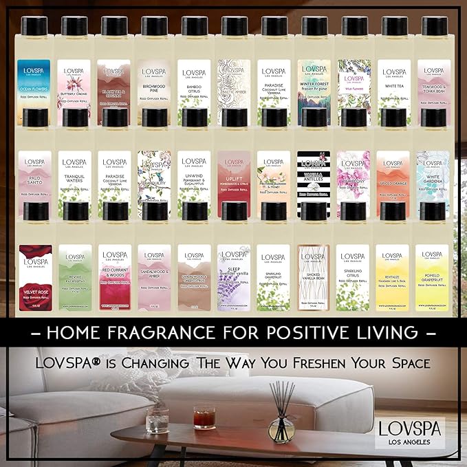 LOVSPA Reed Diffuser Set, Refresh Sicilian Blood Orange Scented Oil Diffuser with Sticks, Home Fragrance Accessories for Bathroom Shelf Decor, Aroma Diffusers for Home or Office Desk, USA Made