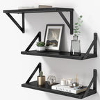 Heimlove Floating Shelves for Wall, 16 Inch Long Wood Floating Shelves Set of 3, Wall Mounted Hanging Shelf for Bathroom Bedroom Kitchen, Black
