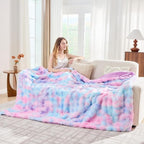 Lotus Karen Faux Fur Throw Blanket Tie-Dye Purple Rainbow - Big Bubble Rabbit Fluff Blanket for Couch, Small Fluffy Fuzzy Cozy Blanket,Thick Furry Plush Shaggy Blankets,60x80 Inches