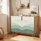 SIGNWIN Sideboard Buffet Cabinet, Kitchen Storage Cabinet with 2 Doors, Green Mountain Range Landscape, Cupboard Console Table for Dining Room - 35" L x 18" W x 29" H