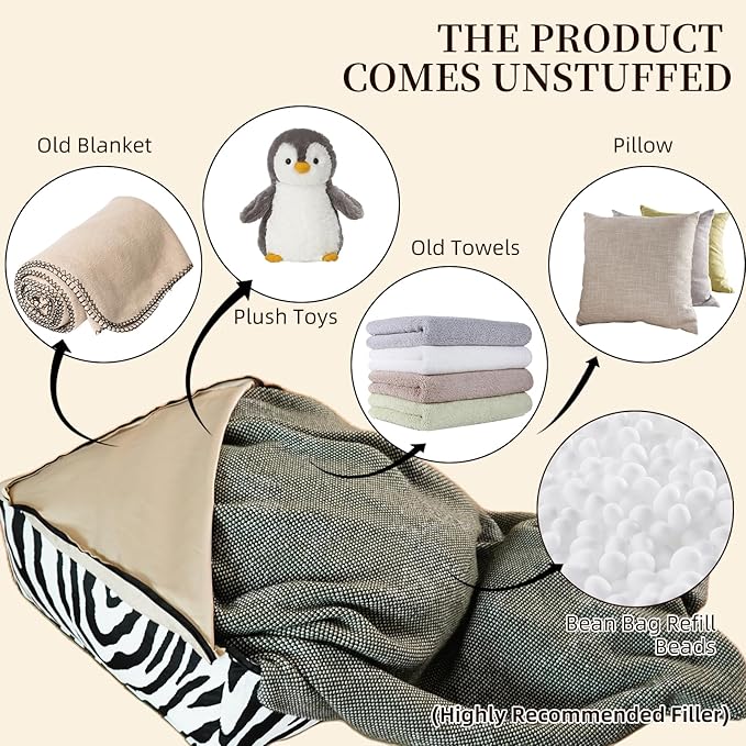 Pouf Ottoman Unstuffed Poufs Soft Touch Zebra Boho Footrest Floor Chair Storage for Living Room Bedroom Home Decor (Green, 20 x 20 x 8 Inches Square)