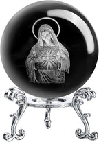 ZEERSHEE 3D The Virgin Mary Holding The Bible Crystal Ball with Stand Blessed Mother Statues Paperweight Christian Catholic Religious Gifts for Women Men