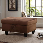 Ottoman Rectangular Storage Ottoman Bench, Flannel Footrest Stool Footstool with Lid for Living Room, Bedroom, Entryway, Chocolate, 28.5"x19"x17.5"
