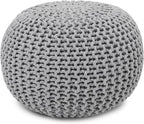 REDEARTH Round Boho Pouf Ottoman - Cable Knitted Cord Boho Pouffe - Stuffed Poof Accent Beanbag Footrest for Living Room - Nursery - Bedroom - Covered Patio - Study Nook (18”x18”x14”) - Gray-S