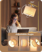 EDISHINE 64.7" Modern Minimalist Floor Lamps for Living Room with 3 Color Temperatures Bulb & Adjustable Linen Shade, Foot Pedal Switch, Tall Standing Lamp for Bedroom Office, Gold