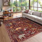 OJIA Jungle Print Washable Area Rugs 5x7, Soft Rugs for Living Room Ultra-Thin Non-Shedding Modern Bedroom Rug, Stain Resistant Throw Rug Large Carpet for Kids Nursery Dining Room, Red