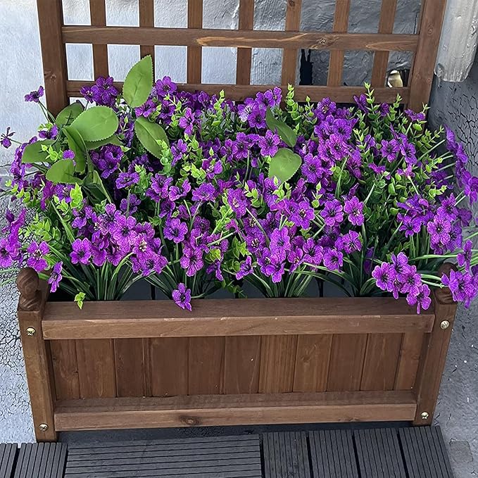 20 Bundles Artificial Flowers for Outdoors, UV Resistant Fake Realistic Flowers with Plastic Plants Spring Decor, Faux Silk Flowers for Outside Window Box Front Porch Planter Decor-Purple