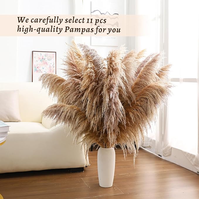 40" inch 11 Stems Natural Pampas Grass Tall Decor,Pompas Grass,Large Brown Tall Pampas Grass for Floor Vase,Wedding Decorations,Party,Boho Home Decor,and Creating a Boho Ambiance