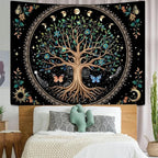 Lunerfex Tree of Life Tapastry Sun and Moon Tapastry Flower Boho Tree Mandala Wall Hanging for Bedroom and Living Room Decor Green Tree 60×80 Inches
