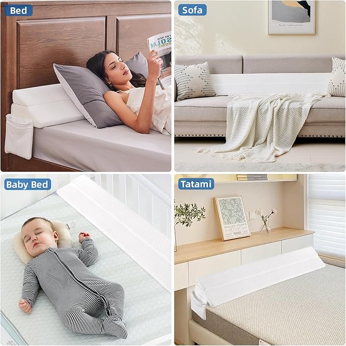 Adjustable Queen Bed Wedge Pillow for Headboard Gap 0-8", 60"x10"x6" Bed Gap Filler Triangle Pillow Stopper, Fills The Gap Between Headboard and Mattress or Wall for Sleeping & Reading