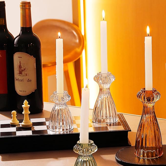 Lysenn Glass Candle Stick Holder Set of 3 – Premium Taper Candle Holders for Romantic Ambiance - Candle Sticks Holder Decor for Special Occasions - Clear
