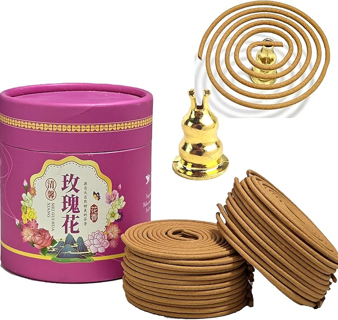 Rose Coils Incense (48 PCS) Spiral Incense Coil Incense Holder Burner, Natural Chinese Incenses Coils Spiral Design for Long-Lasting Fragrance