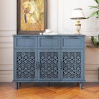 Sideboard Buffet Cabinet with Storage - Modern 3 Door 3 Drawer Farmhouse Wood Credenza for Living Room, Dining Room (Blue)