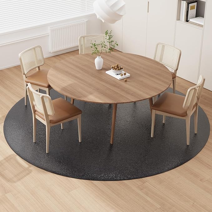 Black Plastic Floor Mat for Under Dining Table, 6ft Round No Slip Waterproof Vinyl Area Rug for Home, Anti-Spill Hard Floor Protector Cover for Living Room, Splat Mat for Under High Chair