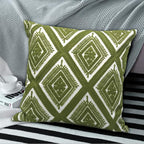 Alysheer Embroidered Decorative Throw Pillow Covers 18x18 inches Set of 2 Pieces, Boho Geometric Modern Chic Classic Pattern Cotton Cushion Cases for Sofa Couch Bed Living Room(Olive Green)
