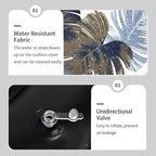 Inflatable Ottoman Stool D21 xH9 for Outdoor/Indoor Use, Water Repellent Patio Foot Rest Stool with Portable Handle,Round Pouf Ottoman Suitable for Garden,Deck and Camping - Monstera Blue