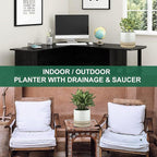 6 Inch Plant Pots, Ceramic Planter Pot with Drainage Hole & Saucer, Indoor/Outdoor Cylinder Round Planter Pot, White & Beige Glaze