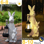 Solar Garden Statues Bunny Decor with LED Lights Home Decorations Outdoor Garden Rabbit Statue for Patio, Balcony, Yard, Lawn Ornament - Unique Housewarming Birthday Gifts for Women