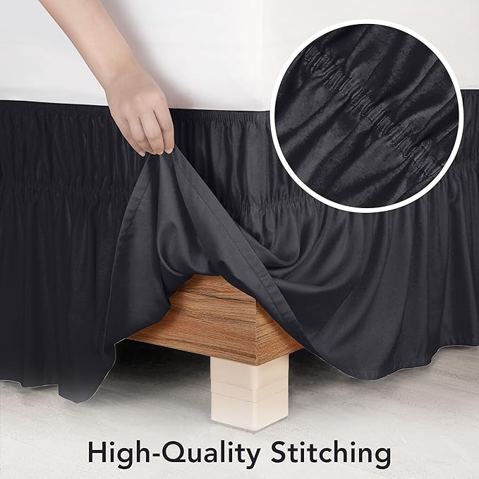 Utopia Bedding Full Elastic Bed Ruffle - Easy Wrap Around Ruffle - Microfiber Bed Skirt with Adjustable Elastic Belt 16 Inch Tailored Drop - Hotel Quality Bedskirt, Fade Resistant (Full, Black)