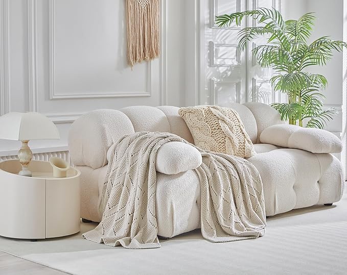 Longhui bedding Chunky Cotton Knit Throw Blanket for Couch, Sofa, Bed, or Chair, Decorative Breathable Fall Cable Knit Blanket 51 x 63 Inches, Beige