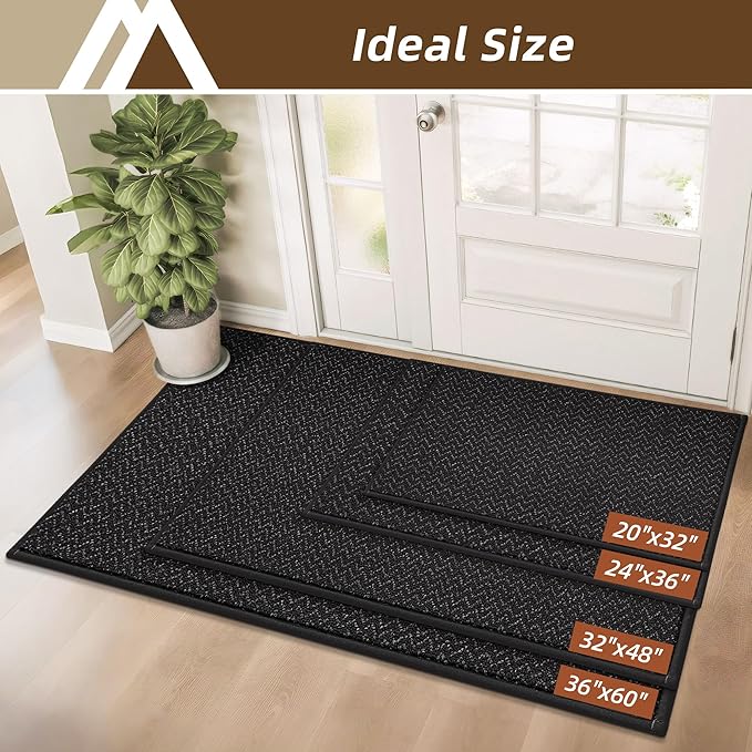 COSY HOMEER-Door-Mat 20" x 32" Non Slip Absorbent Entryway Rugs Dirt Trapper Doormats Washable Entrance Mats Low Pile Welcome Floor Mat for Front Back Door and Entry Mats,Black