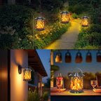 Solar Lanterns Outdoor, Flickering Flames Outdoor Solar Lights Hanging Lanterns Waterproof Decoration Lighting for Garden,Tree,Table (2 Pack)