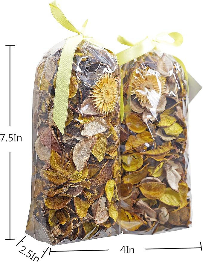 Qingbei Rina Potpourri Bowl Filler, Lemon Scented Potpourri Bags,Yellow Decorative Dried Flowers, Home Fragrance Perfume Petal,Vase Decor,2 Bags,8.4 oz