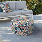 LVTXIII Indoor/Outdoor Inflatable Ottoman, D31 x H14 Inch Large Round Ottoman, All Weather Foot Rest Stool, Portable Footrest for Patio, Garden, Camping and Home - Vigour Paisley