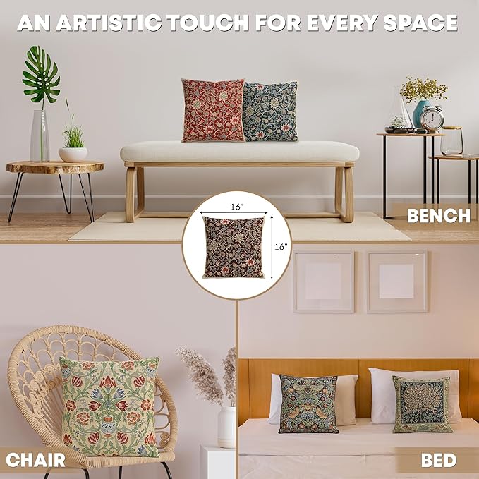 Charlotte Home Furnishings Throw Pillow Covers 16x16 in, Damson Blue Decorative Couch Pillow Cover, Boho Decor European Tapestry Cushion Cases, Living Room Cozy Home Decor, Jacquard Woven Soft Cotton