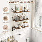 Heimlove 24" W x 12" D Wall Shelves for Books, 12 Inch Deep Floating Shelves Set of 3, Wide Floating Bookshelf with Metal Bracket for Living Room, Kitchen, Office, Bedroom and Decor - Rustic Brown