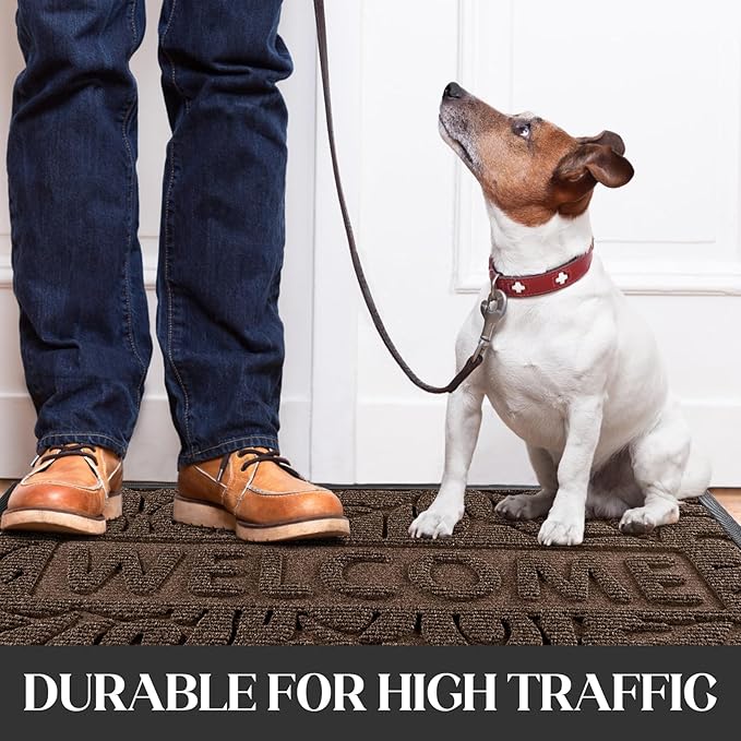 Yimobra Welcome Mat Outdoor, 29.5x17 Waterproof Front Door Mat Outside Entrance, All-Weather Non Slip Front Doormat, Low-Profile Entryway Mats Indoor, Porch and Patio, Coffee