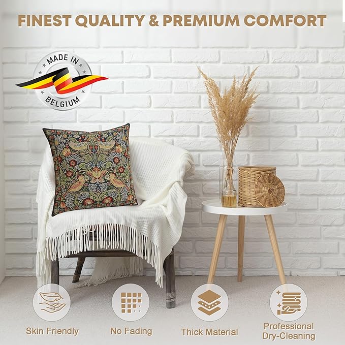 Charlotte Home Furnishings Throw Pillow Covers 16x16 in, Blue Strawberry Decorative Couch Pillow Covers, Boho European Tapestry Cushion Cases, Living Room Cozy Home Decor, Jacquard Woven Soft Cotton