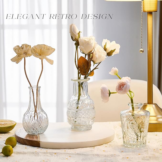 Glass Bud Vase Set of 20, Small Flower Vases, Glass Vases for Centerpieces, Vintage Home Table Decorations Bud Vases (20 Pcs, Clear)