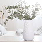 D'vine Dev 12 Inch Textured White Elegant Oval Ceramic Vase for Flowers, Home Décor Vase with Design Box, VS-LD-C-1