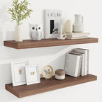 Fun Memories Floating Shelves for Wall, 32 Inch Rustic Wood Wall Mounted Shelves for Bathroom, Bedroom, Kitchen, Living Room, Deep Floating Shelves for Storage & Home Decor (Walnut, Set of 2)