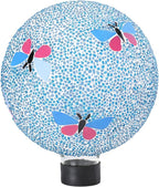 Gazing Ball 8 Inch Butterfly Glass Mosaic Garden Globe Outdoor Gazing Globe Yard Ornament for Garden Yard Home Lawn Outdoor Decoration Gift for Women (Not Solar Powered)