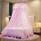 VETHIN Princess Bed Canopy for Girls,Bed Canopy Curtain- Double Layer Sheer Mesh Dome Bed Curtain- Round Lace Princess Mosquito Net Tent with led Stars String Lights(Purple/White)