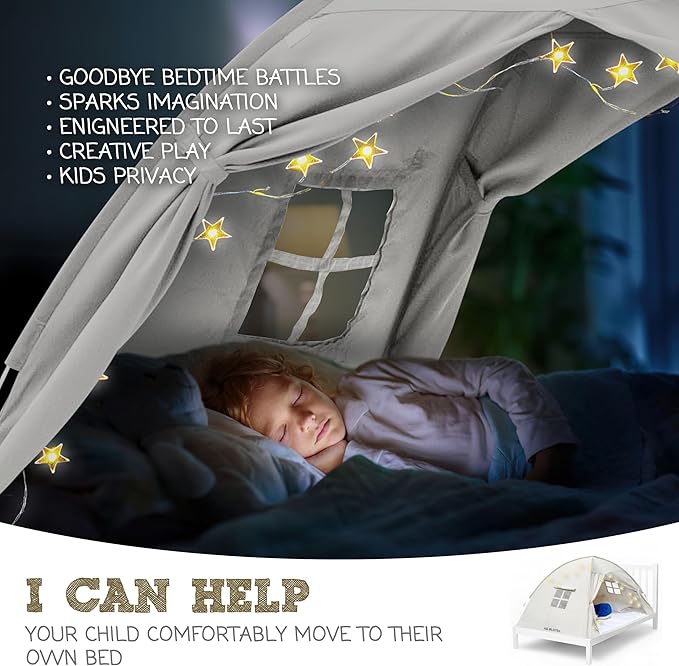 Beige Full Bed Tent for Kids Indoor Fort - Magical Dream Tents for Boys Pop Up Toddler Bed Canopy for Girls Bunk Bed Tent for Top Bunk - Sensory Sleep Pod for Kids Educational