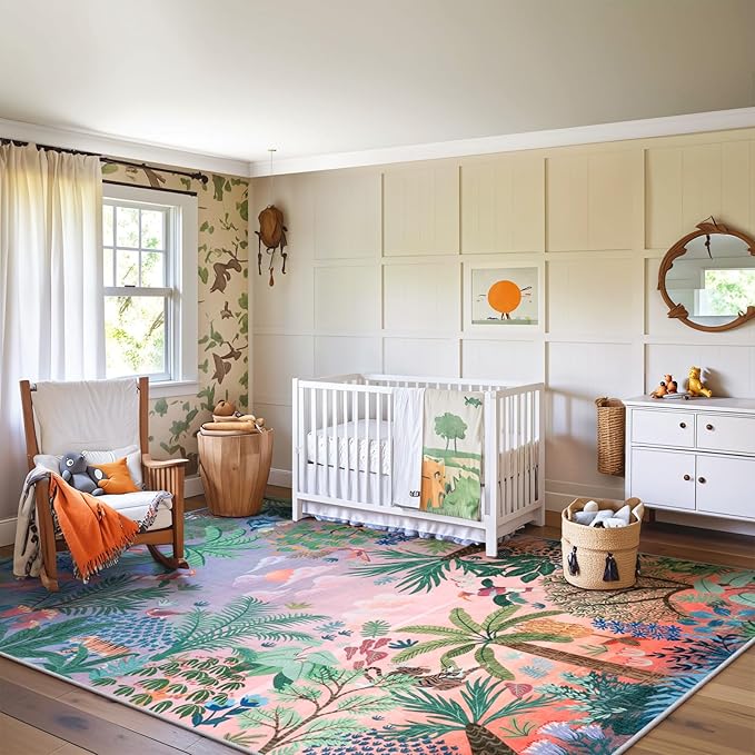 LIVEBOX Jungle Rug 9 x 12 Rug Purple Room Rugs for Bedroom, Soft Washable Area Rugs 9x12 Living Room, Modern Stain Resistant Floor Carpet Play Rugs for Kids Playroom Dining