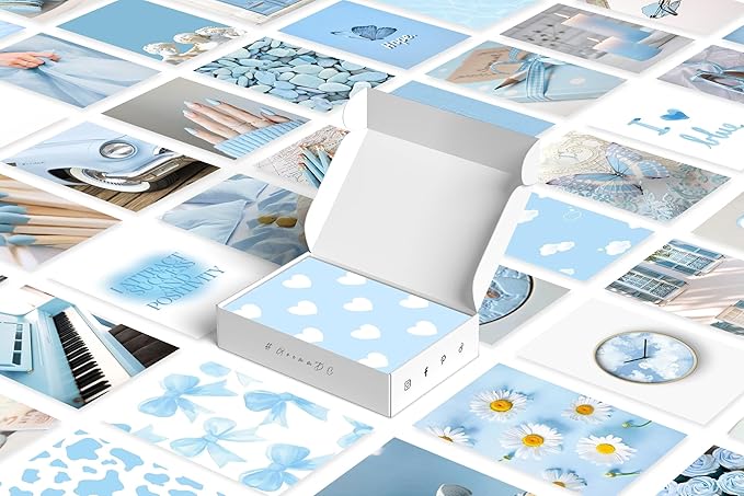 Y2K BOO Baby Blue Wall Collage Kit - 50 Aesthetic Light Blue Posters for Teen Girl Room Decor, 4"x6" Minimalist Prints for Dorms, Bedrooms & College Apartment Wall Art