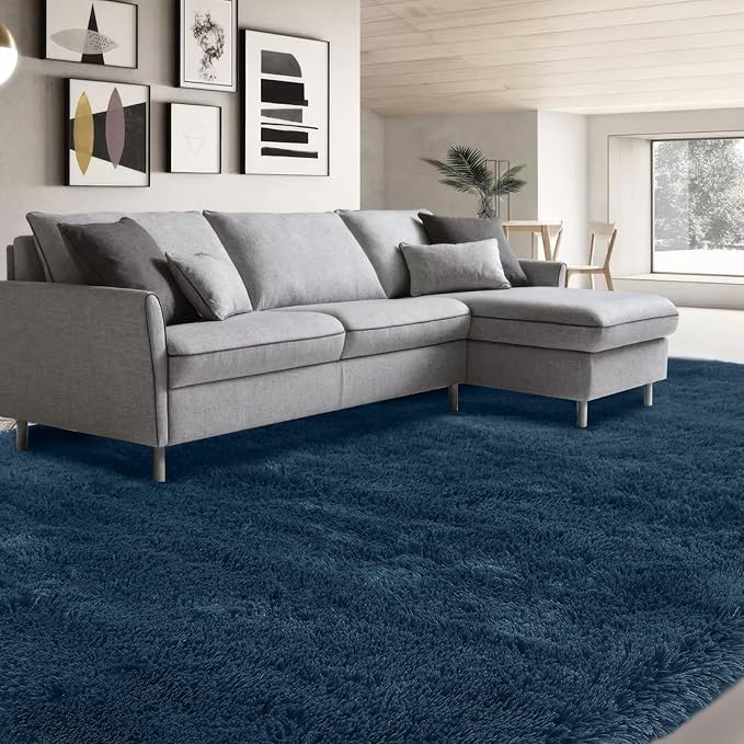 Large Rug for Living Room 10x12: Area Rug 10x12 Navy Blue Rugs for Living Room - Shag Rug 10x12 Soft Plush Fuzzy Modern Indoor Shaggy Carpet for Bedroom.(10x12 Feet/Navy Blue)