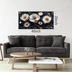 White Flower Wall Canvas Art for Bedroom - Black and White Wall Art for Living Room - Home Office Decor Wall Size 20" x 40"