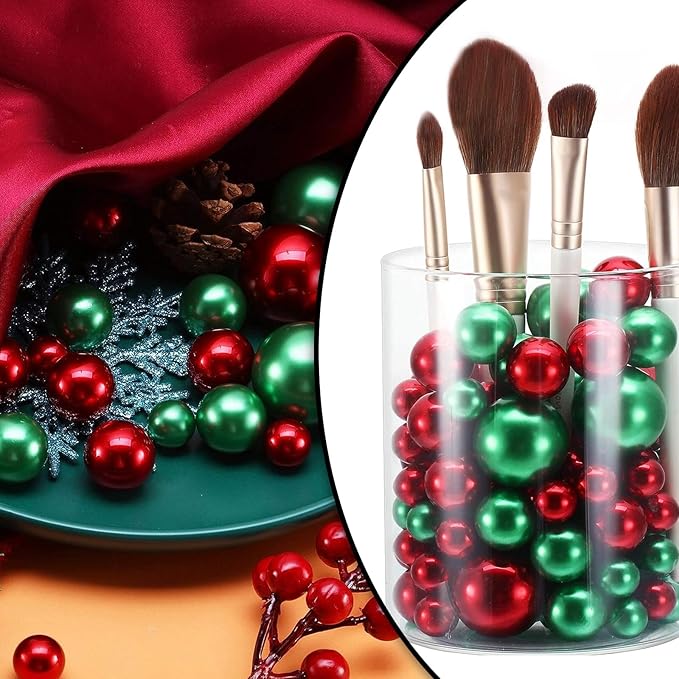 200 PCS Red Green Vase Fillers, Pearls Bead for Centerpieces Vases, 10/14/20 MM No Hole Beads, Fake Pearls for Wedding Birthday Anniversary Theme Party Table Centerpieces Decor