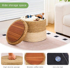 Wimarsbon 18'' Ottoman Pouf, Natural Braided Poof, Rustic Handweave Lounge Pouffe, Boho Footrest Stool for Bedroom, Accent Table for Living Room (Stoage - 18inch Cattail+Beige Corn Husk L)