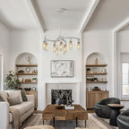 9-Light Antique White Chandelier with Clear Glass Shade, French Country Chandeliers for Dining Room, Adjustable Height Hanging Chandelier for Kitchen Island Living Room Foyer Bedroom