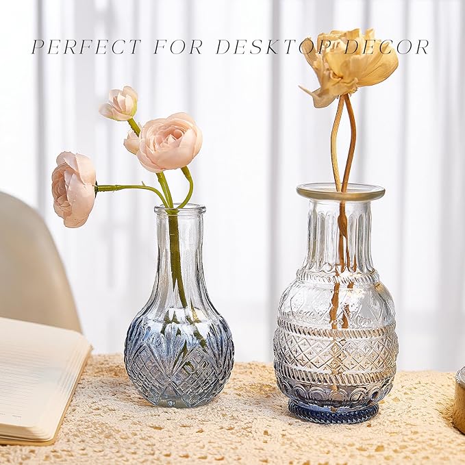 Glass Bud Vase Set of 20, Small Flower Vases, Glass Vases for Centerpieces, Vintage Home Table Decorations Bud Vases (20 Pcs, Blue)