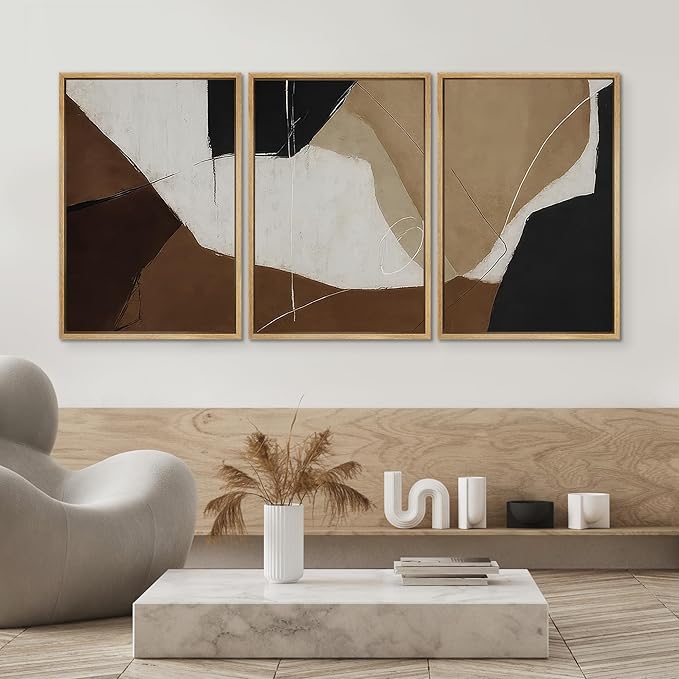 SIGNWIN Framed Canvas Print Wall Art Modern Abstract Neutral Tone Minimalist Geometric Photography Modern Art Minimalist Black and White for Living Room, Bedroom, Office - 16"x24"x3 Natural
